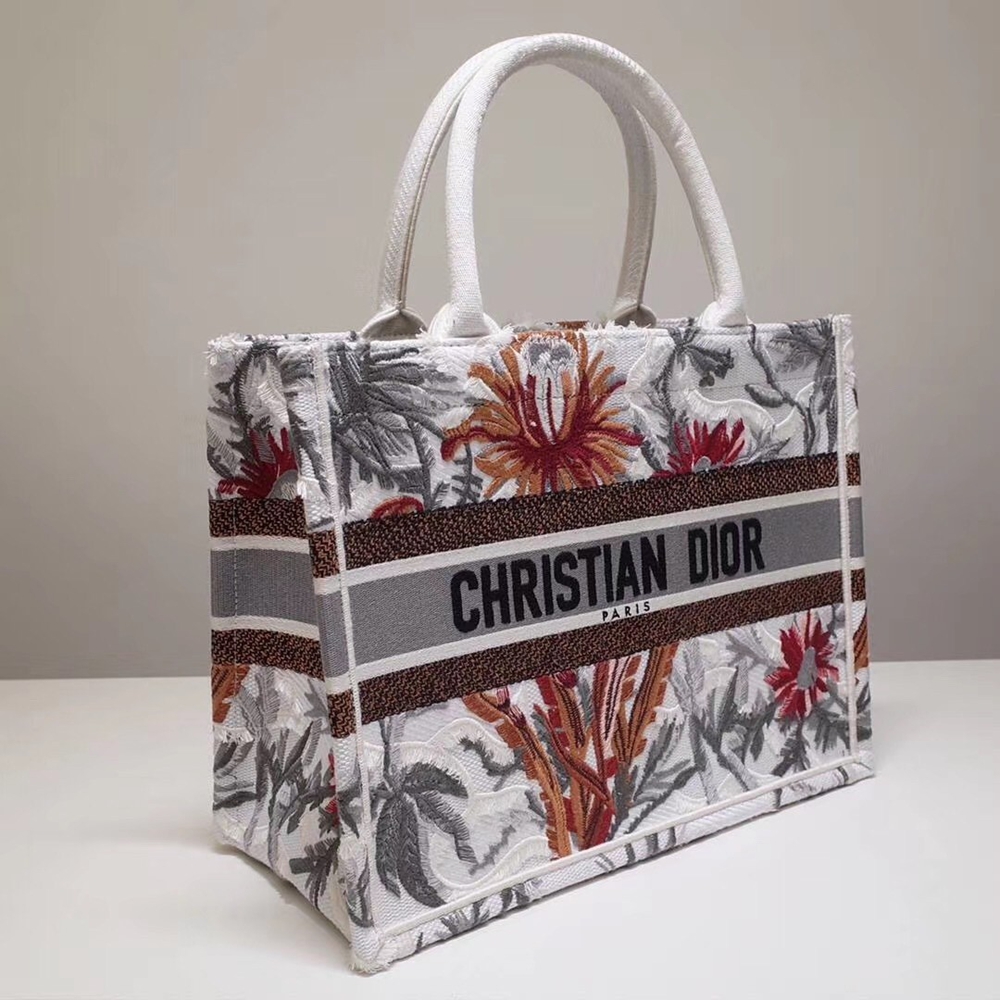 Dior Small Book Tote In White Camouflage With Flowers CDBS2867