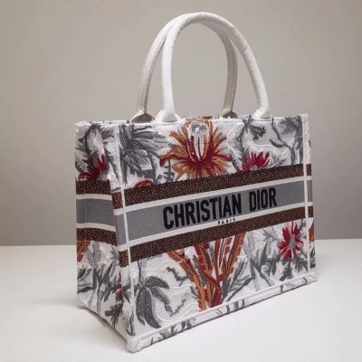 Dior Small Book Tote In White Camouflage With Flowers CDBS2867