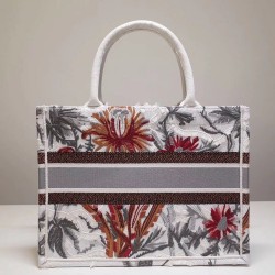 Dior Small Book Tote In White Camouflage With Flowers CDBS2867