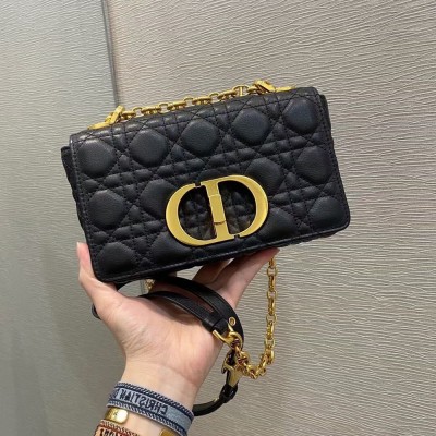 Dior Small Caro Bag In Black Cannage Calfskin CDBS2869