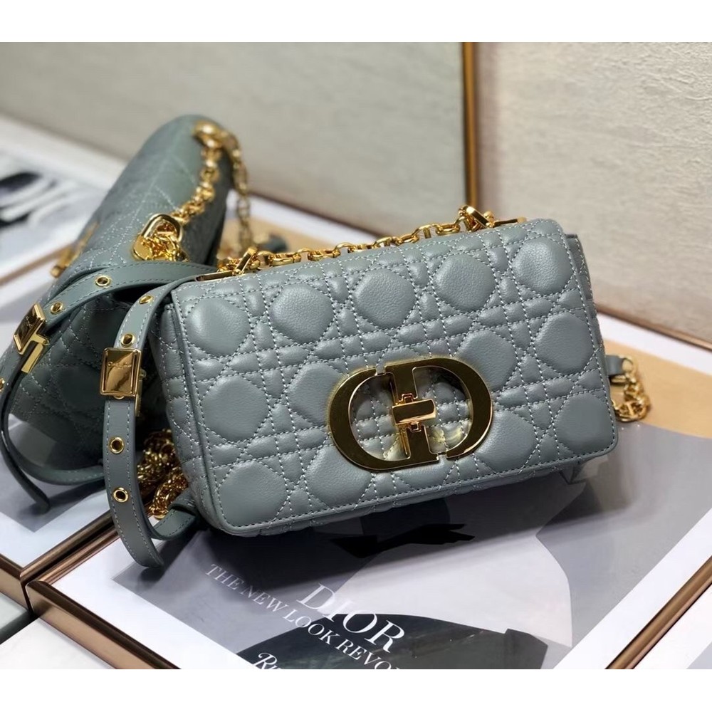 Dior Small Caro Bag In Grey Cannage Calfskin CDBS2872