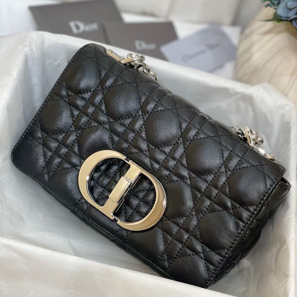 Dior Small Caro Bag In Noir Cannage Calfskin CDBS2873