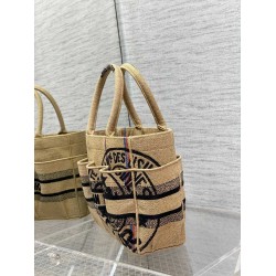 Dior Small Catherine Tote Bag In Beige Jute Canvas With Union Motif CDBS2876