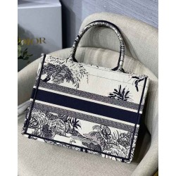 Dior Small Dior Book Tote In Blue Toile de Jouy Palms Embroidery CDBS2883