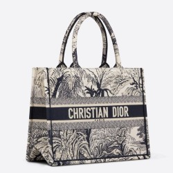 Dior Small Dior Book Tote In Blue Toile de Jouy Palms Embroidery CDBS2883