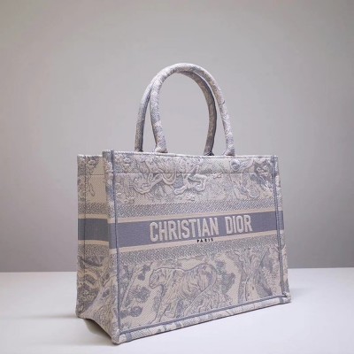 Dior Small Dioraura Book Tote In Grey Toile De Jouy Canvas CDBS2882