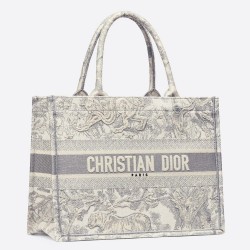 Dior Small Dioraura Book Tote In Grey Toile De Jouy Canvas CDBS2882