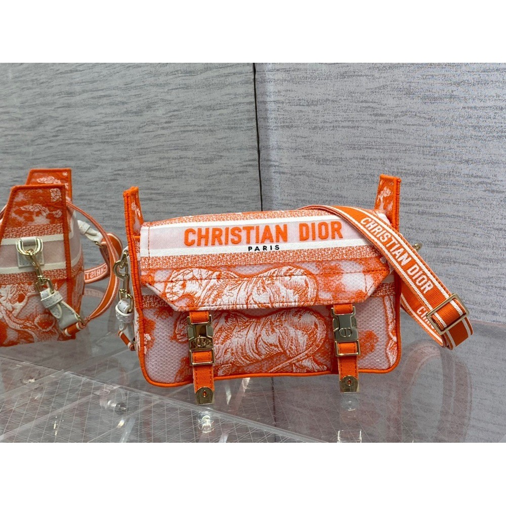 Dior Small Diorcamp Bag In Orange Transparent Toile de Jouy Canvas CDBS2885