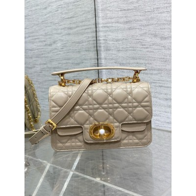 Dior Small Jolie Top Handle Bag in Beige Cannage Calfskin CDBS2888