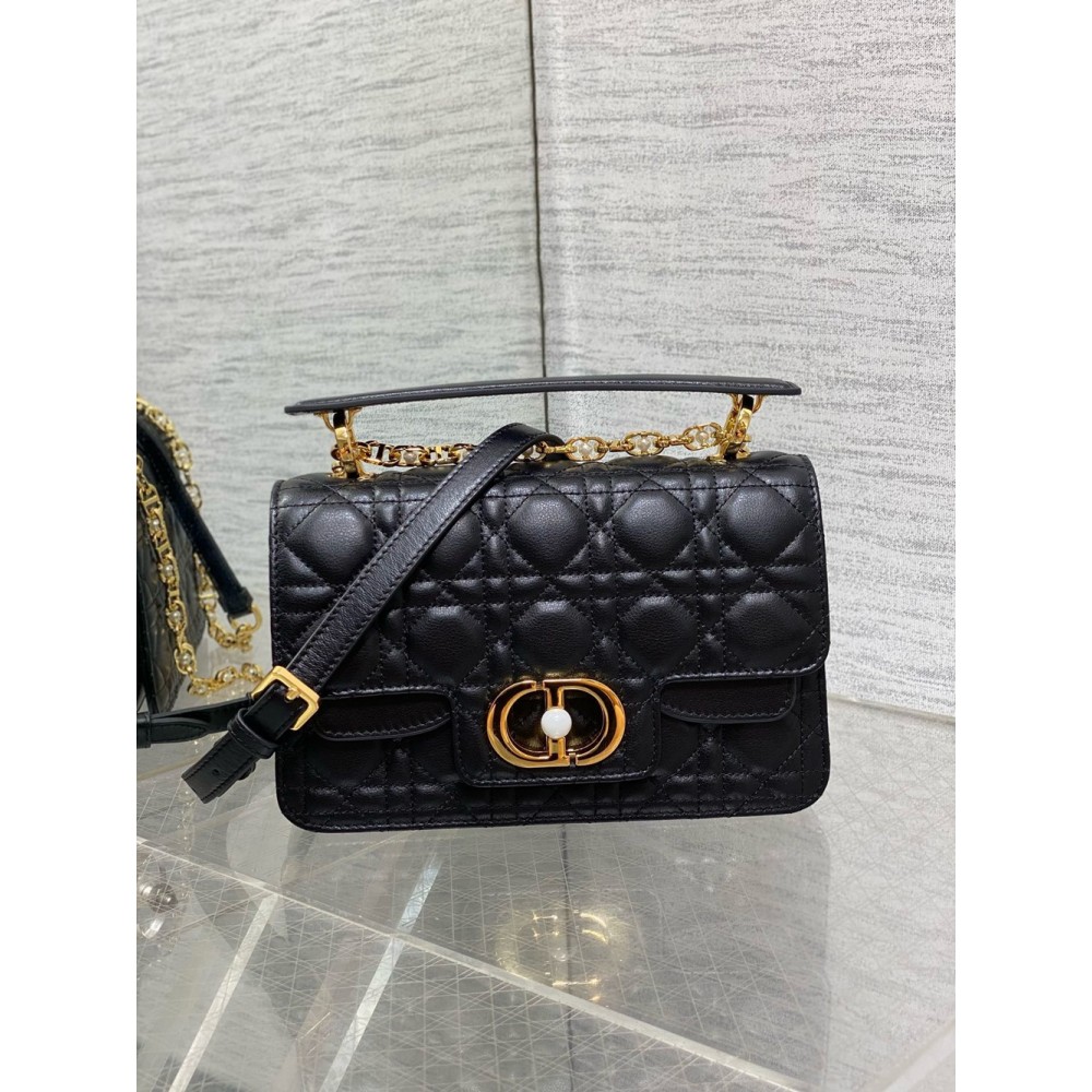 Dior Small Jolie Top Handle Bag in Black Cannage Calfskin CDBS2889