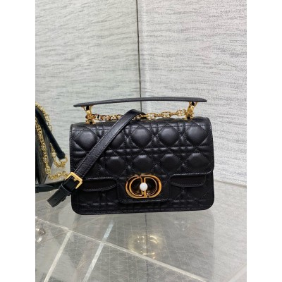 Dior Small Jolie Top Handle Bag in Black Cannage Calfskin CDBS2889