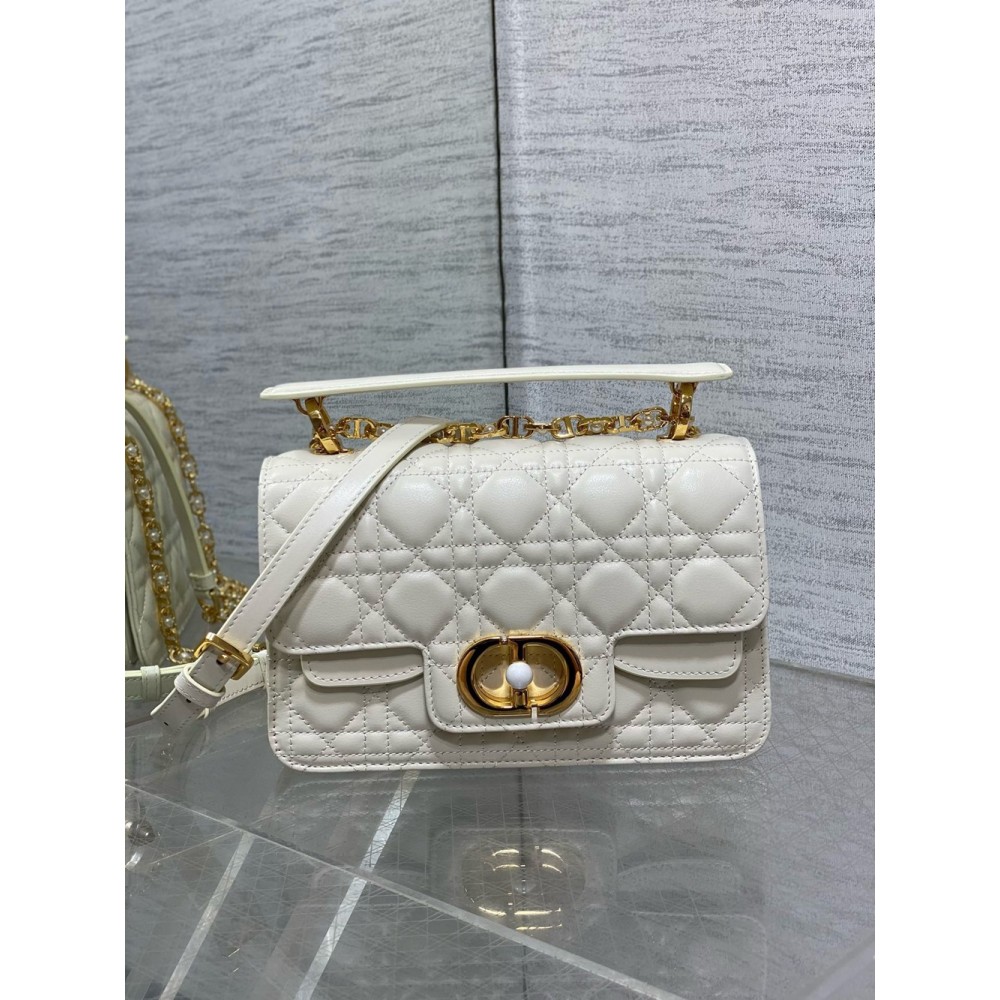 Dior Small Jolie Top Handle Bag in White Cannage Calfskin CDBS2890