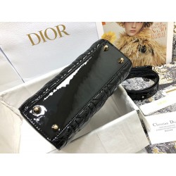 Dior Small Lady Dior Bag In Black Patent Cannage Calfskin CDBS2892