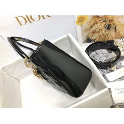 Dior Small Lady Dior Bag In Black Patent Cannage Calfskin CDBS2892