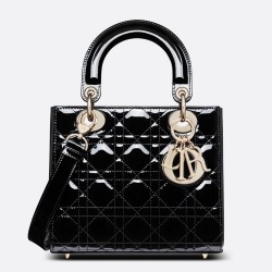 Dior Small Lady Dior Bag In Black Patent Cannage Calfskin CDBS2892