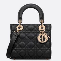 Dior Small Lady Dior Bag in Black Grained Cannage Calfskin CDBS2891