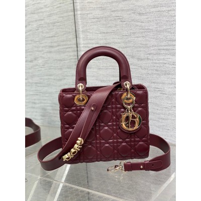 Dior Small Lady Dior My ABCDior Bag in Burgundy Lambskin CDBS2900