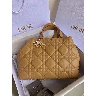 Dior Toujours Large Bag in Brown Macrocannage Calfskin CDBS2921