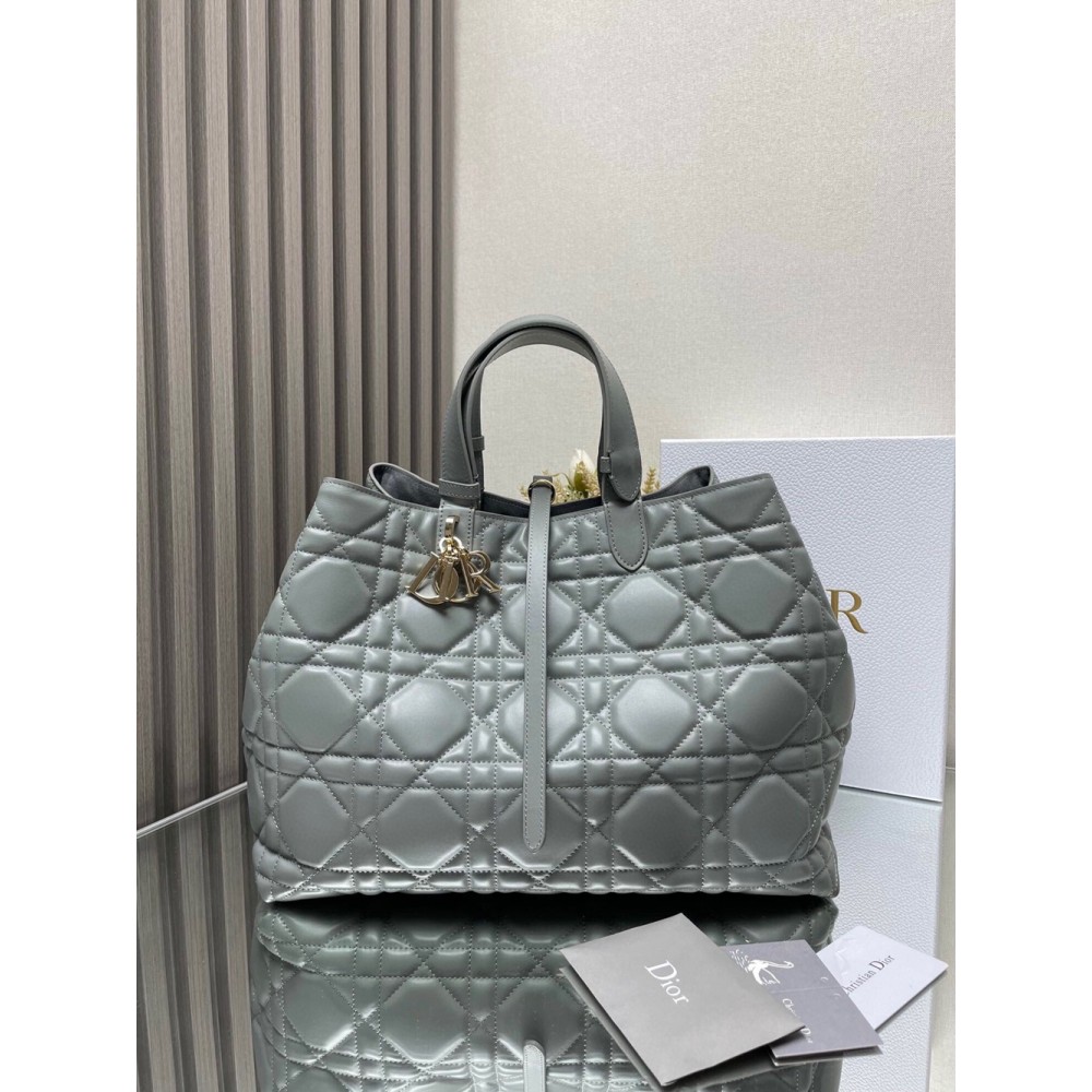 Dior Toujours Large Bag in Grey Macrocannage Calfskin CDBS2922