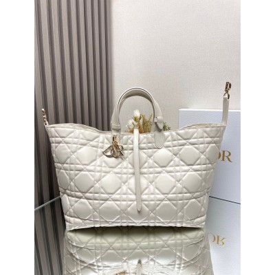 Dior Toujours Large Bag in White Macrocannage Calfskin CDBS2923